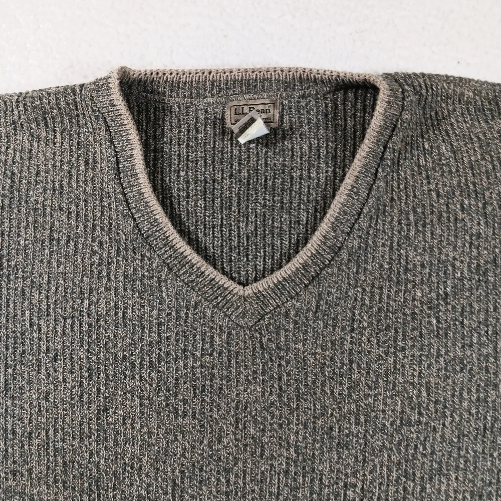 L.L. Bean Bean Sweater Mens XXL Green V Neck Ribbed Fisherman Cotton Blend USA